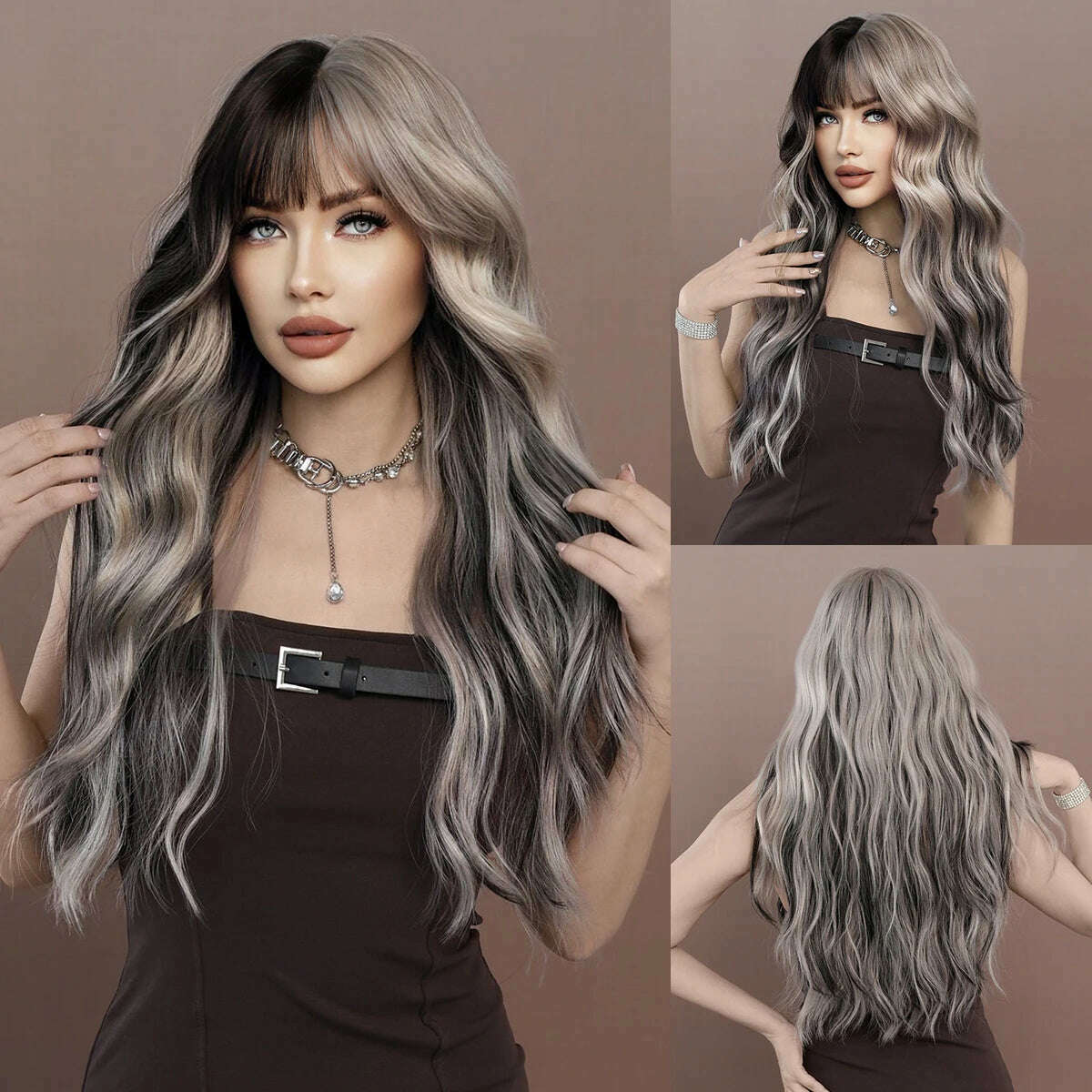 KIMLUD, NAMM Long Wave Wig With Silver Gray Gradient Women Popular Synthetic Wig for Daily Cosplay High Density Hair, MW9104-1, KIMLUD APPAREL - Womens Clothes