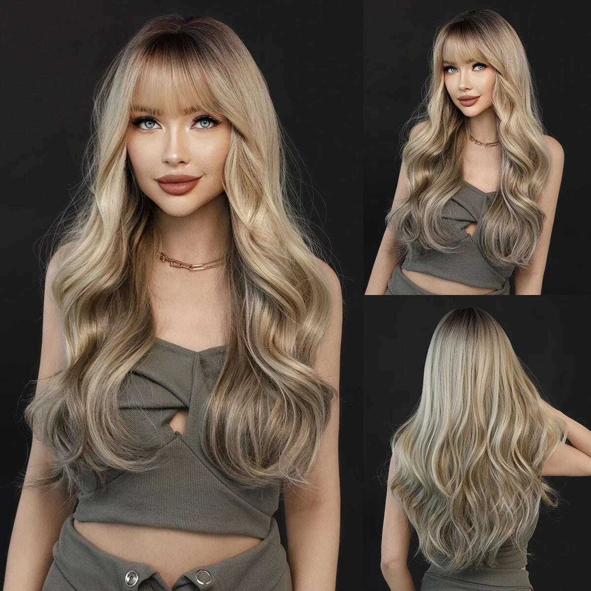 KIMLUD, NAMM Long Wave Wig With Silver Gray Gradient Women Popular Synthetic Wig for Daily Cosplay High Density Hair, MW9107-1, KIMLUD APPAREL - Womens Clothes