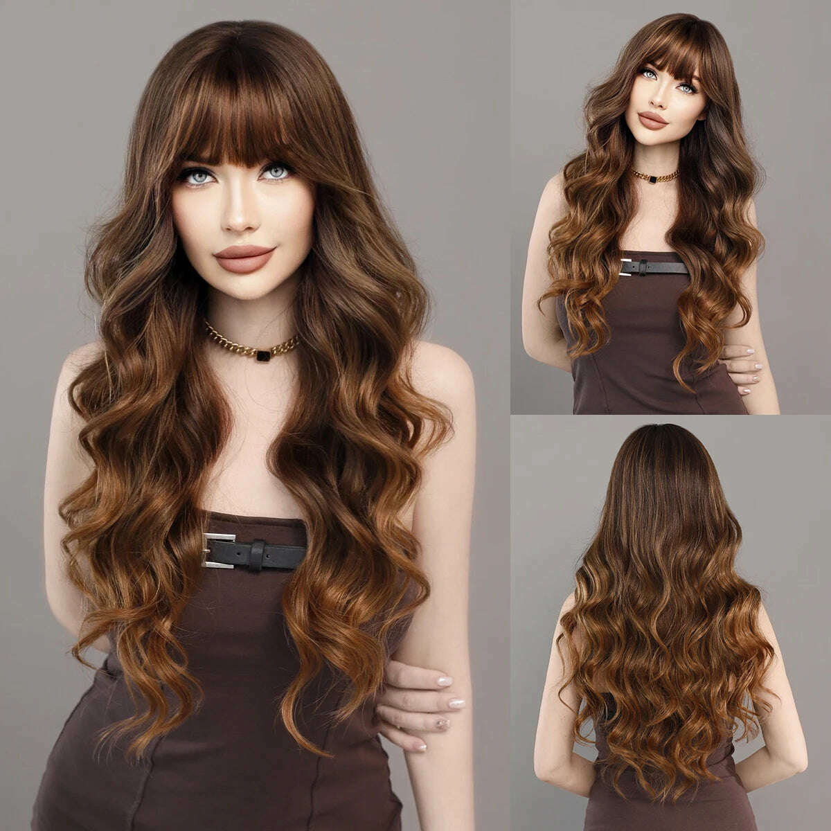 KIMLUD, NAMM Long Wave Wig With Silver Gray Gradient Women Popular Synthetic Wig for Daily Cosplay High Density Hair, MW9105-1, KIMLUD APPAREL - Womens Clothes