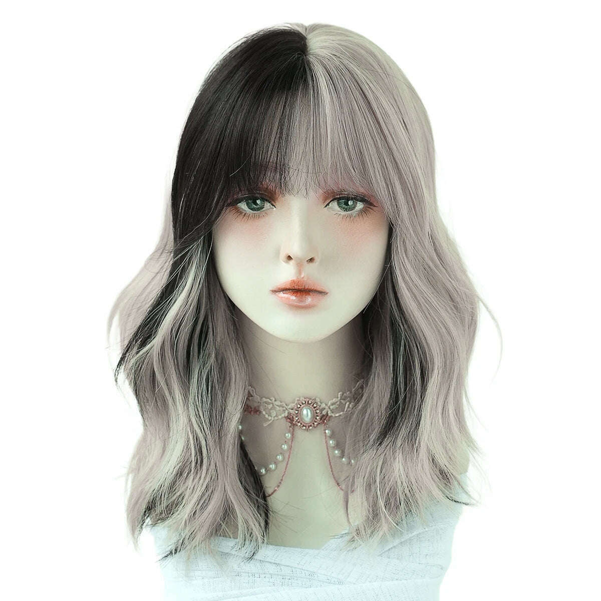 NAMM Silver black Wavy Wig for Woman Daily Party Cosplay Middle Part Natural Synthetic Hair Wig Heat Resistant Fiber - KIMLUD
