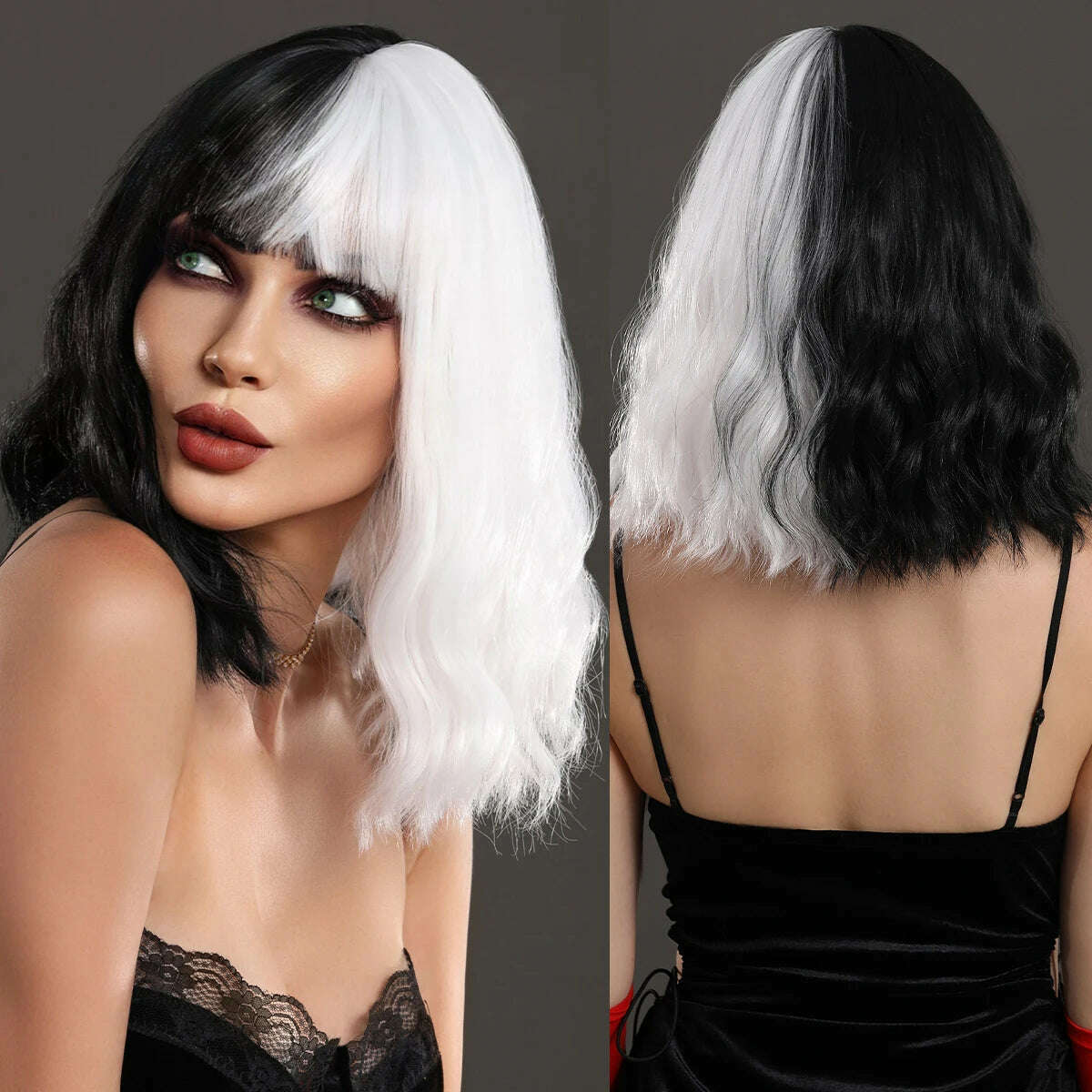 NAMM Silver black Wavy Wig for Woman Daily Party Cosplay Middle Part Natural Synthetic Hair Wig Heat Resistant Fiber - KIMLUD