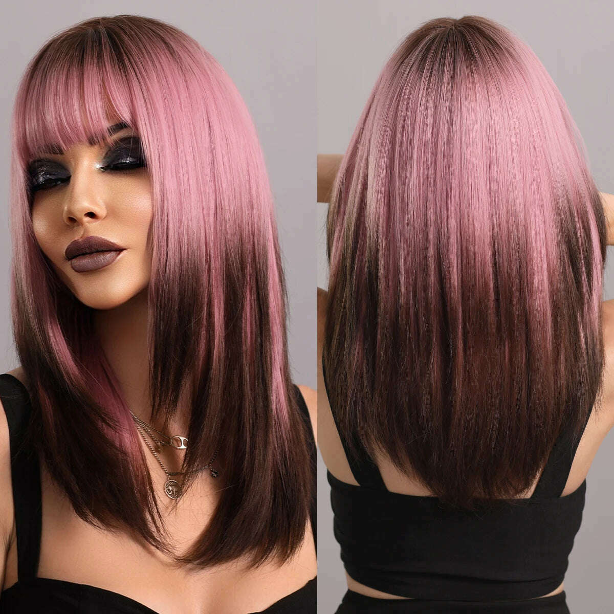 NAMM Silver black Wavy Wig for Woman Daily Party Cosplay Middle Part Natural Synthetic Hair Wig Heat Resistant Fiber - KIMLUD