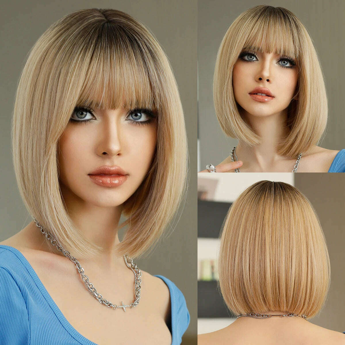 NAMM Silver black Wavy Wig for Woman Daily Party Cosplay Middle Part Natural Synthetic Hair Wig Heat Resistant Fiber - KIMLUD