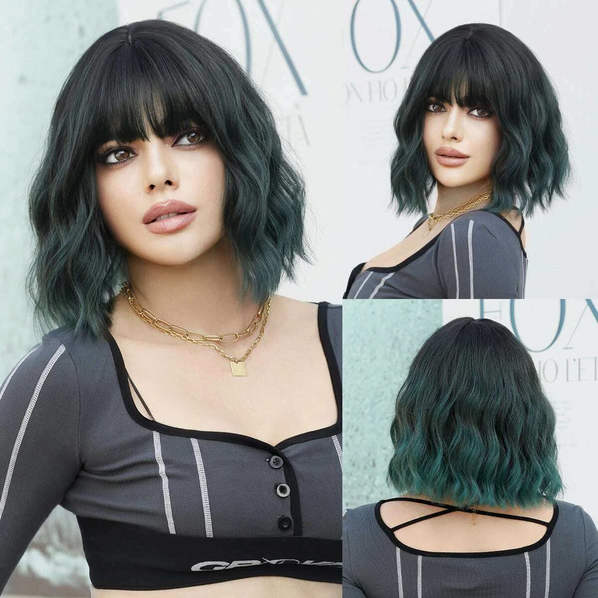 NAMM Silver black Wavy Wig for Woman Daily Party Cosplay Middle Part Natural Synthetic Hair Wig Heat Resistant Fiber - KIMLUD