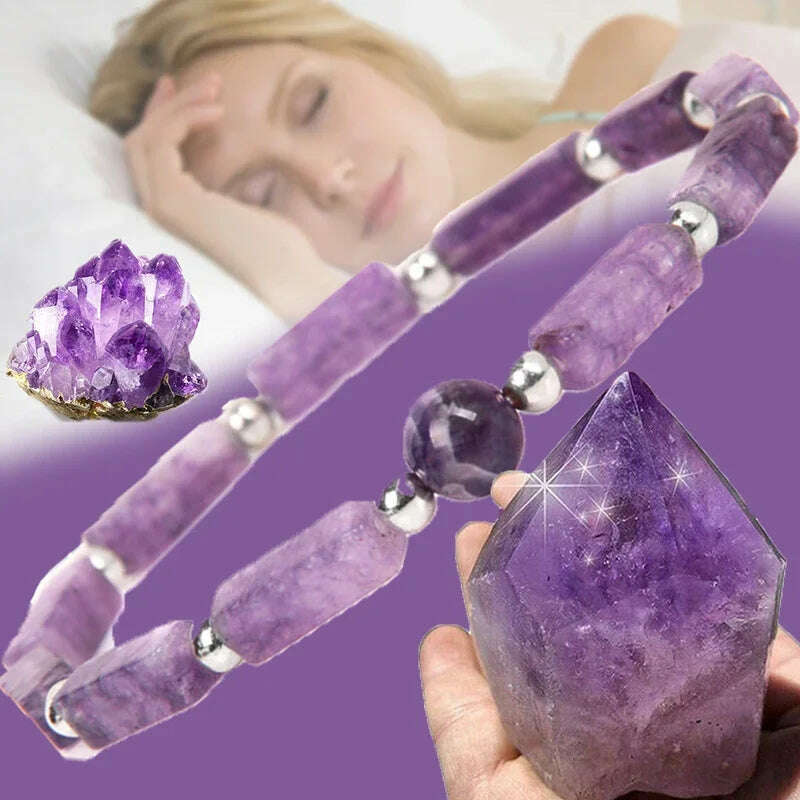 Natural Amethyst Body-purify Slimming Bracelet Stone Energy Yoga Bracelets for Women Weight Loss Bracelet Fatigue Relief Healing - KIMLUD