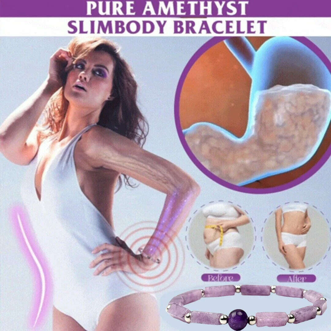 Natural Amethyst Body-purify Slimming Bracelet Stone Energy Yoga Bracelets for Women Weight Loss Bracelet Fatigue Relief Healing - KIMLUD