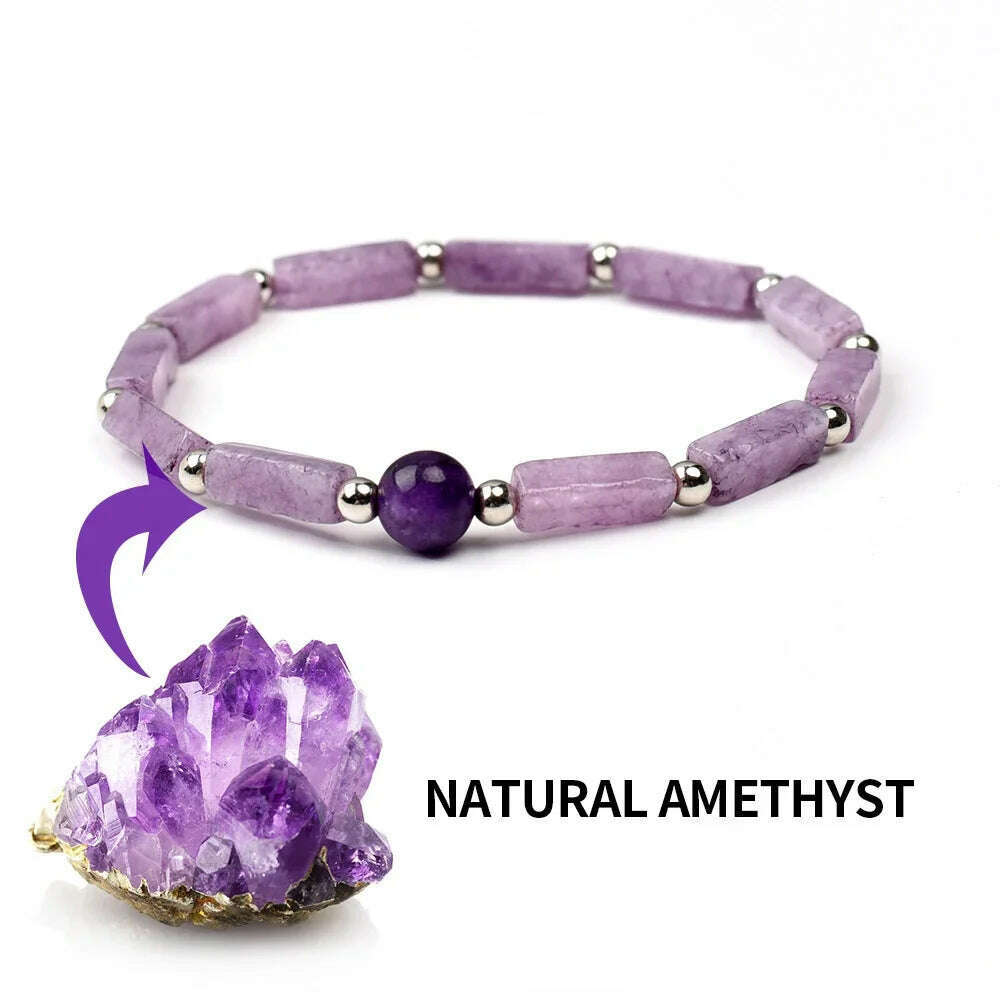 Natural Amethyst Body-purify Slimming Bracelet Stone Energy Yoga Bracelets for Women Weight Loss Bracelet Fatigue Relief Healing - KIMLUD