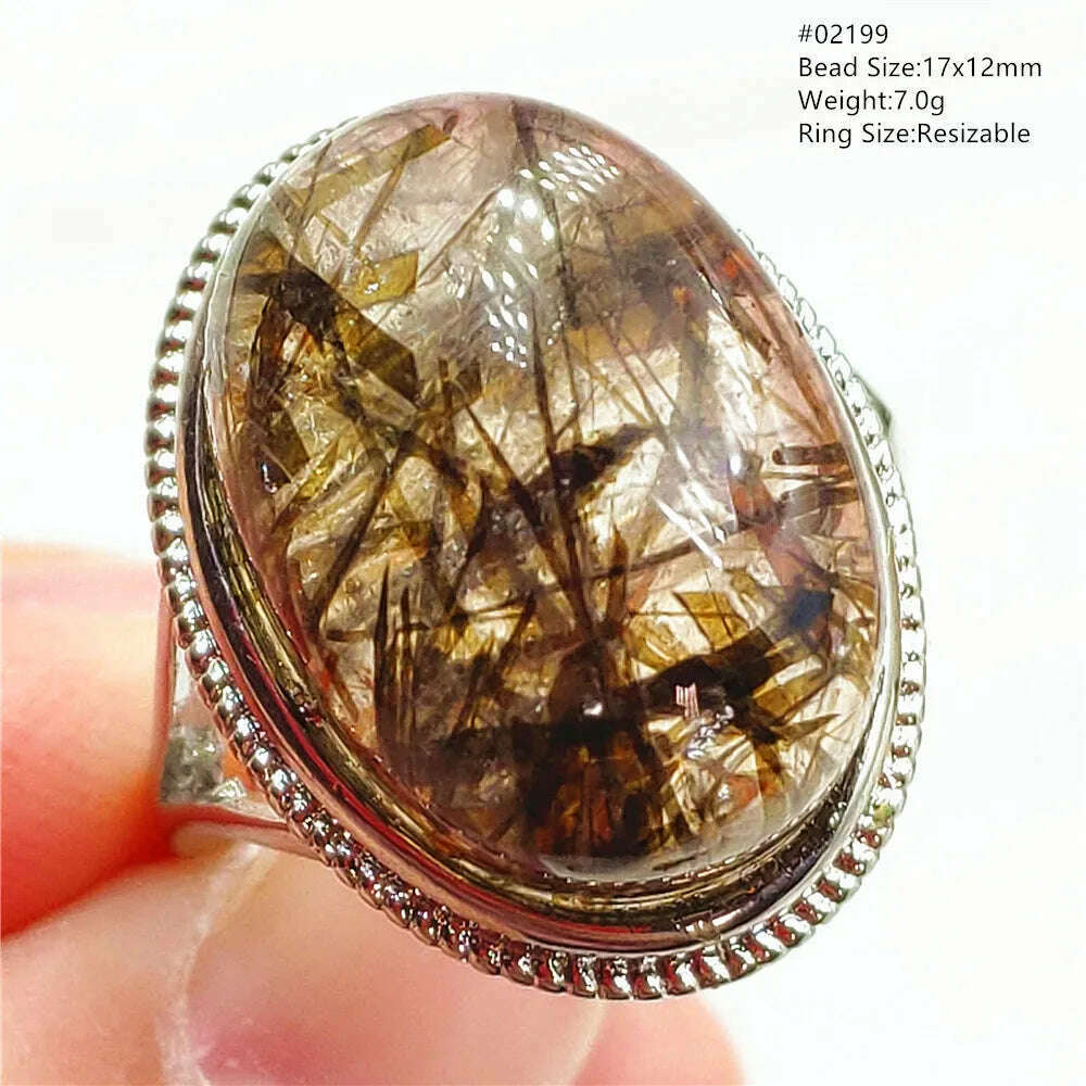 KIMLUD, Natural Black Copper Super Seven Rutilated Quartz Ring 925 Sterling Silver Lucky Jewelry Bead Adjustable Size Woman Men AAAAAA, 02199, KIMLUD Womens Clothes