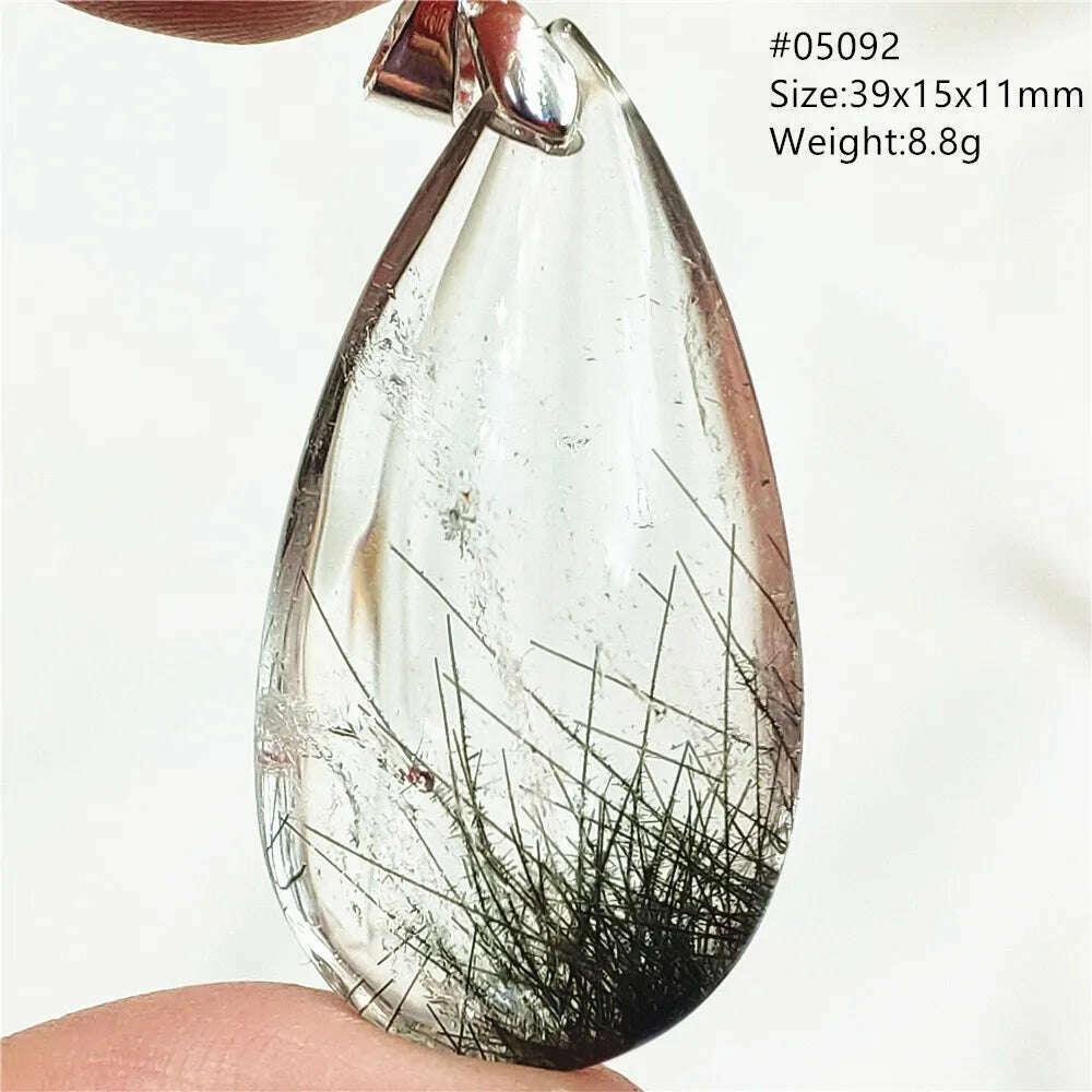 KIMLUD, Natural Black Rutilated Quartz Rectangle Pendant Jewelry Clear Beads Oval Clear Beads Crystal Wealthy Rutilated AAAAAA, KIMLUD Womens Clothes