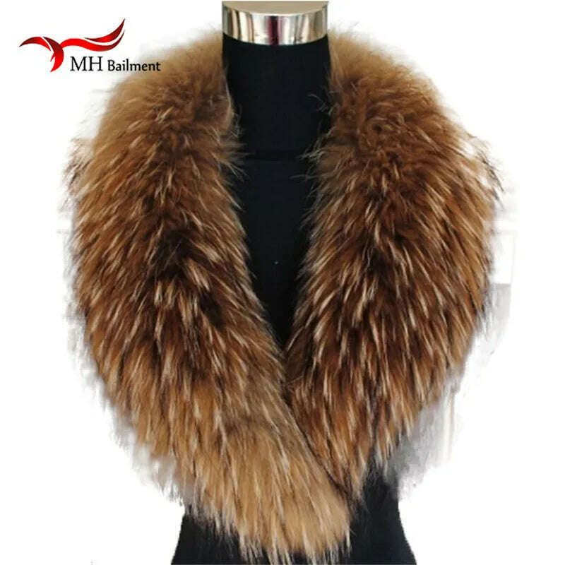 Natural Color Raccoon Fox Real Fur Collar Scarf Genuine Big Size Scarves Warp Shawl Neck Warmer Stole Muffler with Clip Loops #6 - KIMLUD