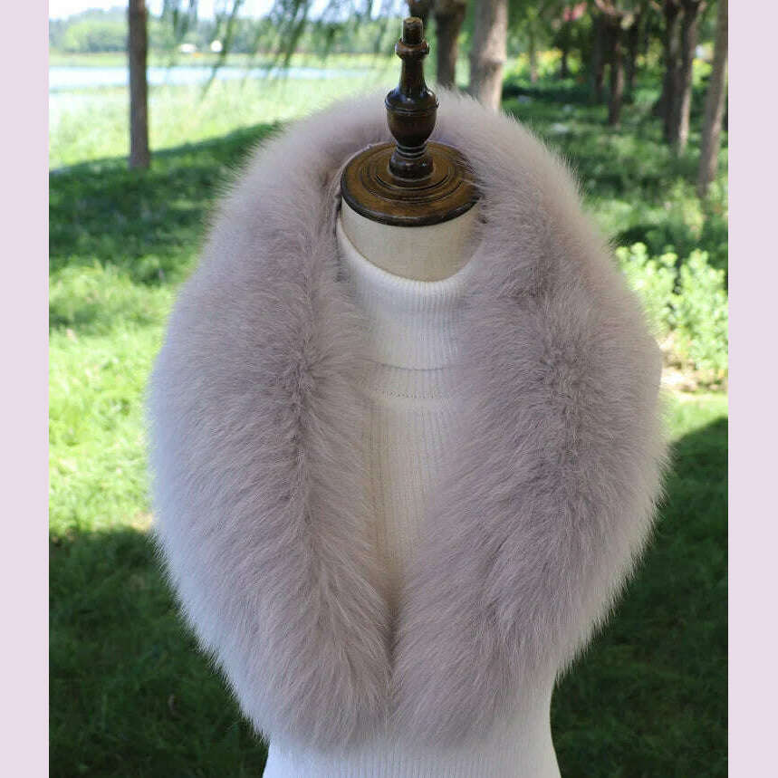 Natural Color Raccoon Fox Real Fur Collar Scarf Genuine Big Size Scarves Warp Shawl Neck Warmer Stole Muffler with Clip Loops #6 - KIMLUD