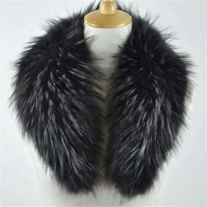 Natural Color Raccoon Fox Real Fur Collar Scarf Genuine Big Size Scarves Warp Shawl Neck Warmer Stole Muffler with Clip Loops #6 - KIMLUD