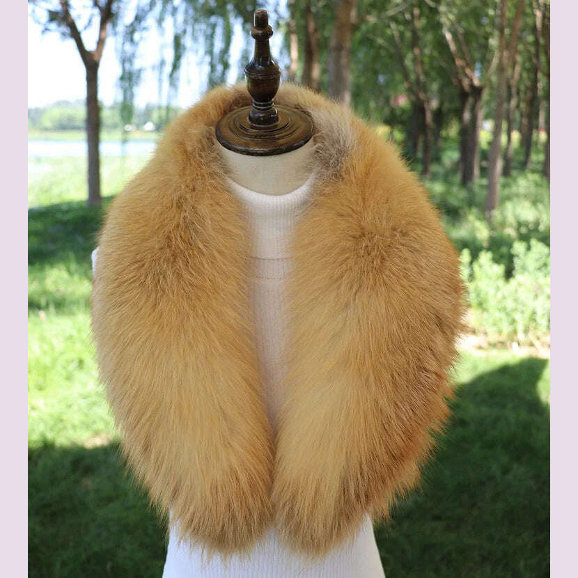 Natural Color Raccoon Fox Real Fur Collar Scarf Genuine Big Size Scarves Warp Shawl Neck Warmer Stole Muffler with Clip Loops #6 - KIMLUD