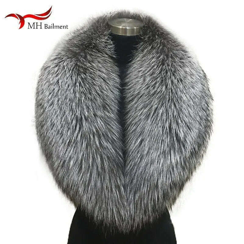 Natural Color Raccoon Fox Real Fur Collar Scarf Genuine Big Size Scarves Warp Shawl Neck Warmer Stole Muffler with Clip Loops #6 - KIMLUD