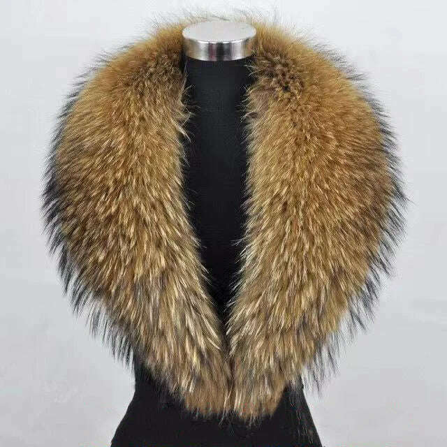 Natural Color Raccoon Fox Real Fur Collar Scarf Genuine Big Size Scarves Warp Shawl Neck Warmer Stole Muffler with Clip Loops #6 - KIMLUD