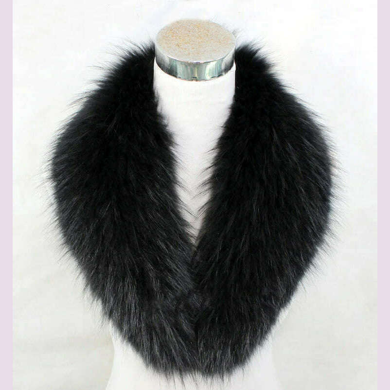 Natural Color Raccoon Fox Real Fur Collar Scarf Genuine Big Size Scarves Warp Shawl Neck Warmer Stole Muffler with Clip Loops #6 - KIMLUD