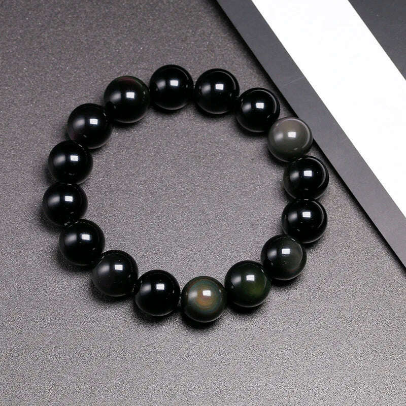 Natural Colorful Obsidian Bracelet Jewelry Stone Beads Round Bracelet Energy Bangle For Men & Women Valentine's Gift New Design - KIMLUD