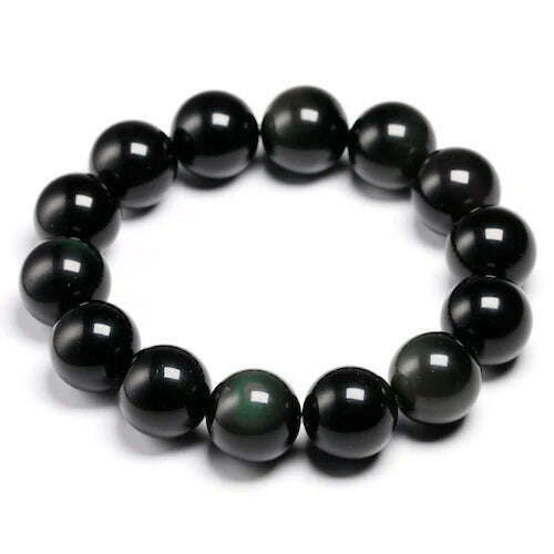 KIMLUD, Natural Colorful Obsidian Bracelet Jewelry Stone Beads Round Bracelet Energy Bangle For Men & Women Valentine's Gift New Design, Beads 14mm / 16cm 6.3inch, KIMLUD Womens Clothes