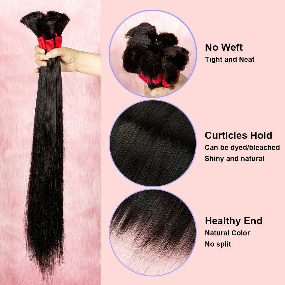 KIMLUD, Natural Colour Straight Human Hair Bulk for Braiding No Weft Bundles 100g Bulk Human Hair 100% Virgin Brazilian Remy Human Hair, KIMLUD Womens Clothes