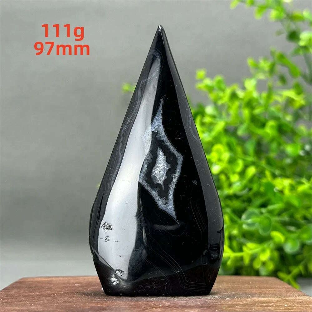 KIMLUD, Natural Crystal Black Onyx Silk Stripes Free Form Torch Healing Reiki Meditation Feng Shui Home Decor Gift, 111g 97mm, KIMLUD APPAREL - Womens Clothes