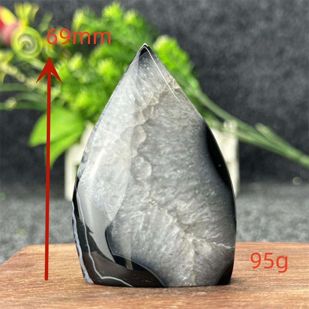 KIMLUD, Natural Crystal Black Onyx Silk Stripes Free Form Torch Healing Reiki Meditation Feng Shui Home Decor Gift, 95g 69mm, KIMLUD APPAREL - Womens Clothes