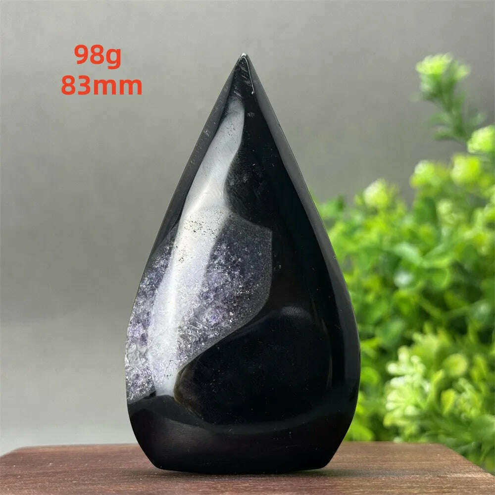 KIMLUD, Natural Crystal Black Onyx Silk Stripes Free Form Torch Healing Reiki Meditation Feng Shui Home Decor Gift, 98g 83mm, KIMLUD APPAREL - Womens Clothes