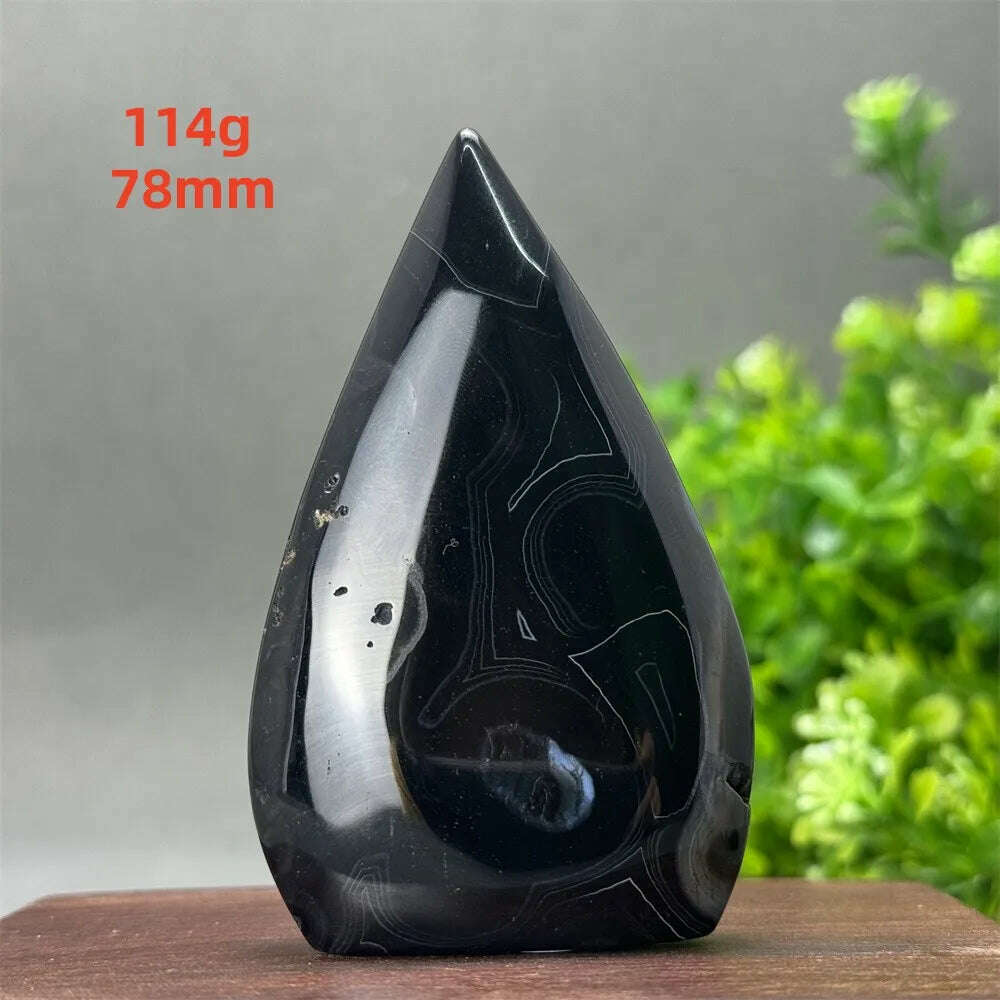 KIMLUD, Natural Crystal Black Onyx Silk Stripes Free Form Torch Healing Reiki Meditation Feng Shui Home Decor Gift, 114g 78mm, KIMLUD APPAREL - Womens Clothes