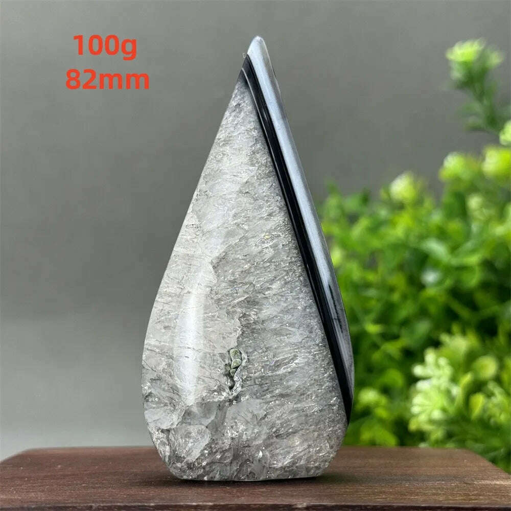 KIMLUD, Natural Crystal Black Onyx Silk Stripes Free Form Torch Healing Reiki Meditation Feng Shui Home Decor Gift, 100g 82mm, KIMLUD APPAREL - Womens Clothes