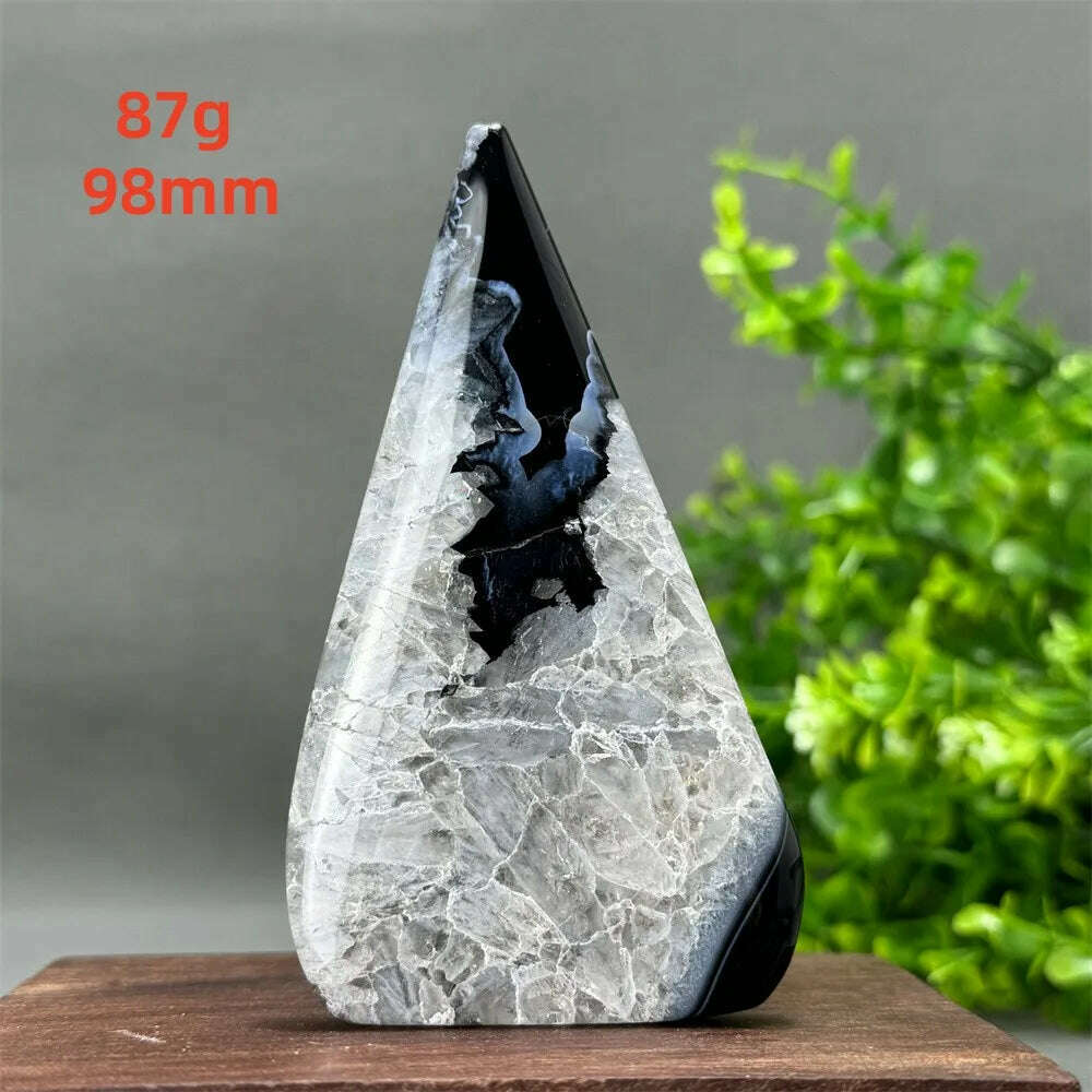 KIMLUD, Natural Crystal Black Onyx Silk Stripes Free Form Torch Healing Reiki Meditation Feng Shui Home Decor Gift, 87g 98mm, KIMLUD APPAREL - Womens Clothes