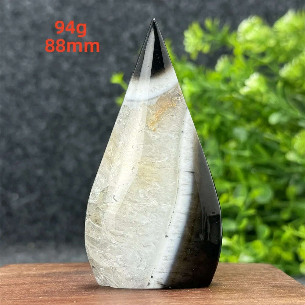 KIMLUD, Natural Crystal Black Onyx Silk Stripes Free Form Torch Healing Reiki Meditation Feng Shui Home Decor Gift, 94g 88mm, KIMLUD APPAREL - Womens Clothes