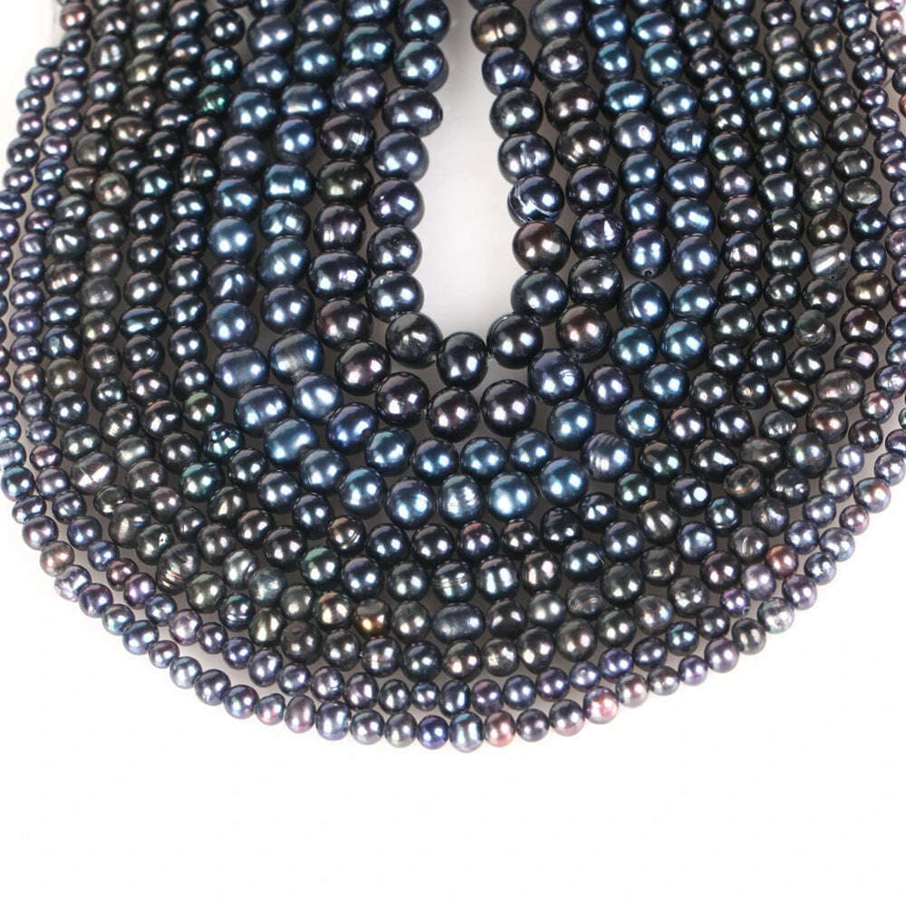 Natural Freshwater Pearl Beads High Quality Black Round Pearls Beads For Jewelry Making Fit DIY Women Bracelet Necklace Earrings - KIMLUD