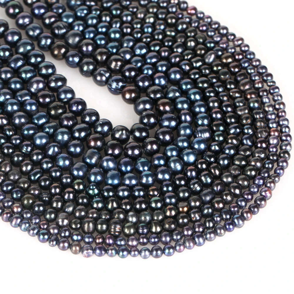 Natural Freshwater Pearl Beads High Quality Black Round Pearls Beads For Jewelry Making Fit DIY Women Bracelet Necklace Earrings - KIMLUD