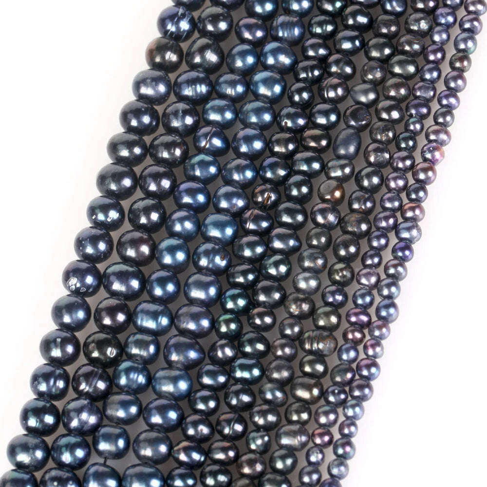 Natural Freshwater Pearl Beads High Quality Black Round Pearls Beads For Jewelry Making Fit DIY Women Bracelet Necklace Earrings - KIMLUD