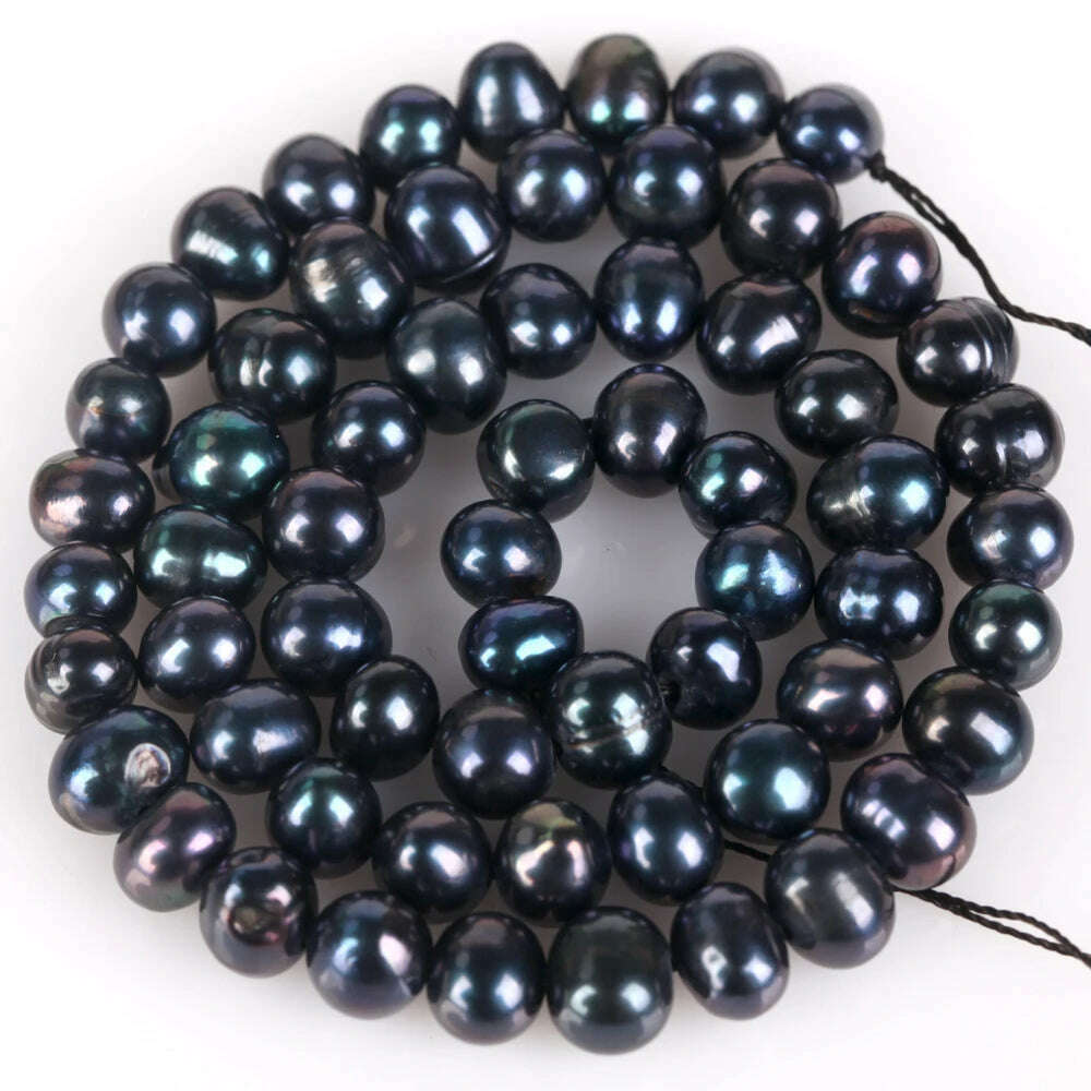 Natural Freshwater Pearl Beads High Quality Black Round Pearls Beads For Jewelry Making Fit DIY Women Bracelet Necklace Earrings - KIMLUD