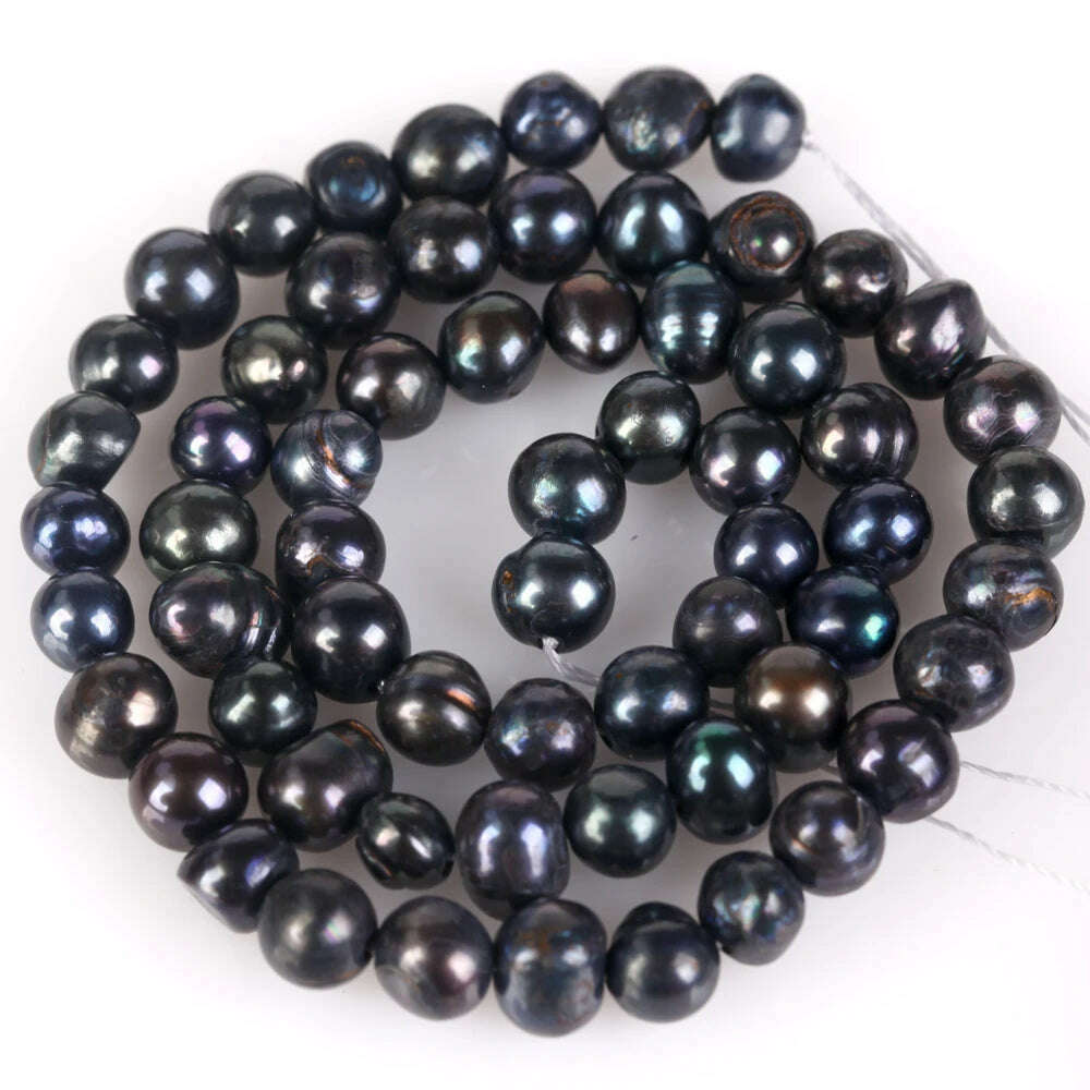 Natural Freshwater Pearl Beads High Quality Black Round Pearls Beads For Jewelry Making Fit DIY Women Bracelet Necklace Earrings - KIMLUD