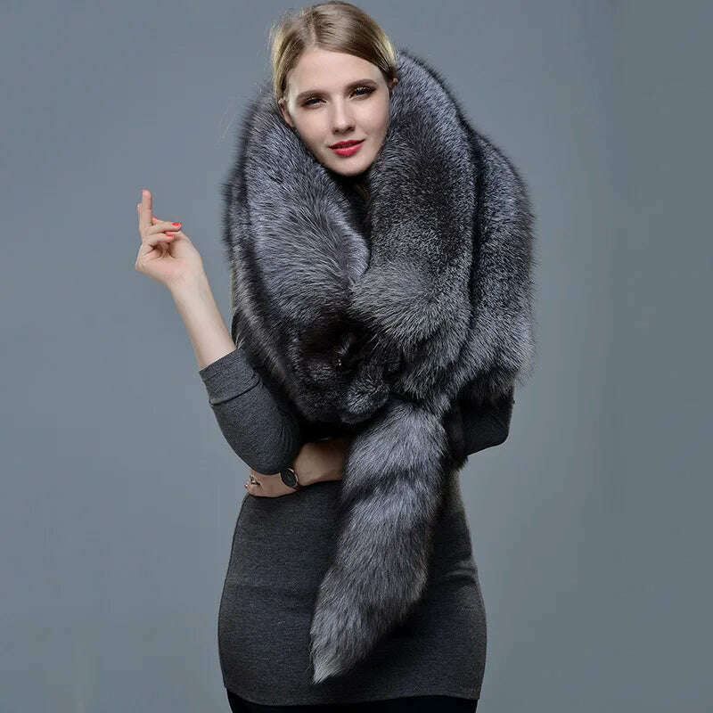 KIMLUD, Natural Fur Fox Whole Skin Scarf Ladies Winter Fashion Retro Luxury Charming Scarf, KIMLUD Womens Clothes