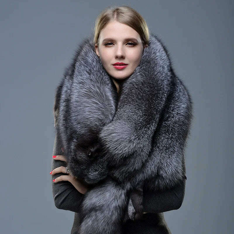 KIMLUD, Natural Fur Fox Whole Skin Scarf Ladies Winter Fashion Retro Luxury Charming Scarf, Xuanhu / One Size, KIMLUD APPAREL - Womens Clothes