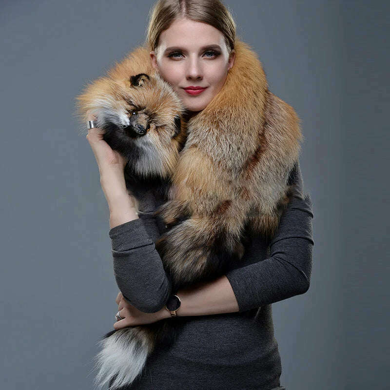 KIMLUD, Natural Fur Fox Whole Skin Scarf Ladies Winter Fashion Retro Luxury Charming Scarf, red fox / One Size, KIMLUD APPAREL - Womens Clothes