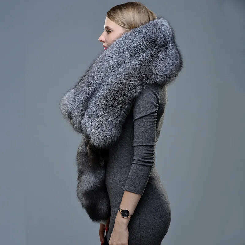 KIMLUD, Natural Fur Fox Whole Skin Scarf Ladies Winter Fashion Retro Luxury Charming Scarf, KIMLUD Womens Clothes
