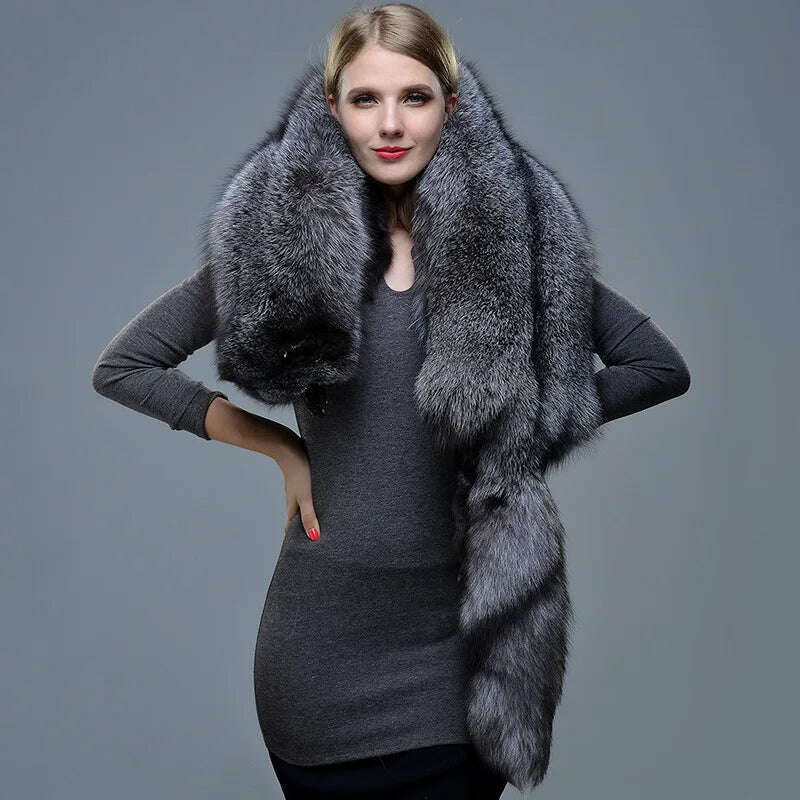 KIMLUD, Natural Fur Fox Whole Skin Scarf Ladies Winter Fashion Retro Luxury Charming Scarf, KIMLUD Womens Clothes