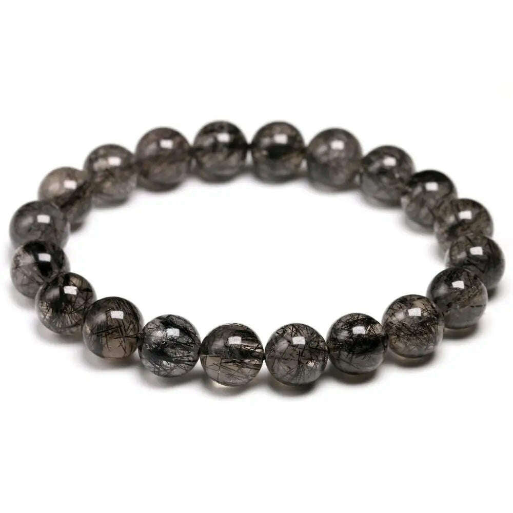 KIMLUD, Natural Genuine 7A Black Tourmalinated Quartz Bracelet Black Hair Rutile Crystal Jewelry Women Men Gemstone  Stretch Jewelry, KIMLUD Womens Clothes