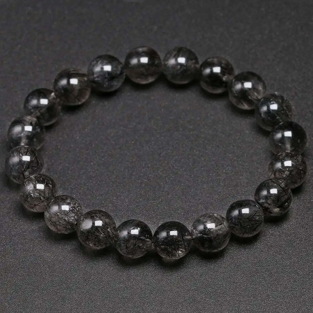 KIMLUD, Natural Genuine 7A Black Tourmalinated Quartz Bracelet Black Hair Rutile Crystal Jewelry Women Men Gemstone Stretch Jewelry, KIMLUD Womens Clothes