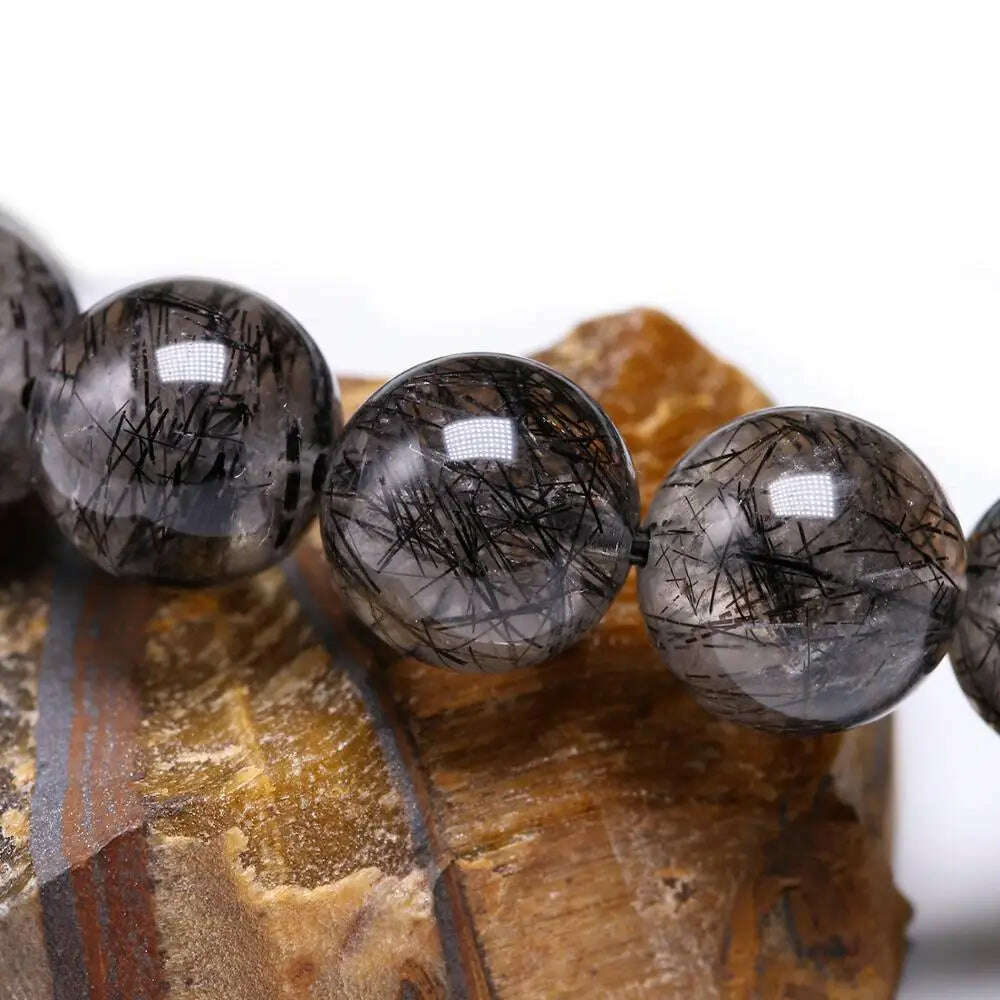 KIMLUD, Natural Genuine 7A Black Tourmalinated Quartz Bracelet Black Hair Rutile Crystal Jewelry Women Men Gemstone Stretch Jewelry, KIMLUD Womens Clothes
