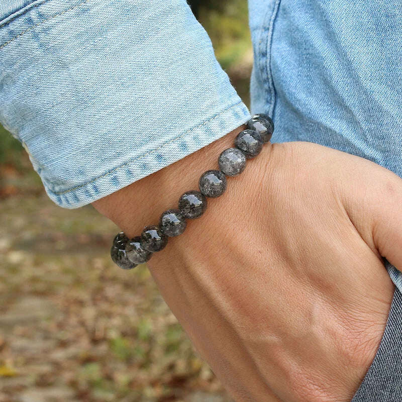 KIMLUD, Natural Genuine 7A Black Tourmalinated Quartz Bracelet Black Hair Rutile Crystal Jewelry Women Men Gemstone Stretch Jewelry, KIMLUD Womens Clothes