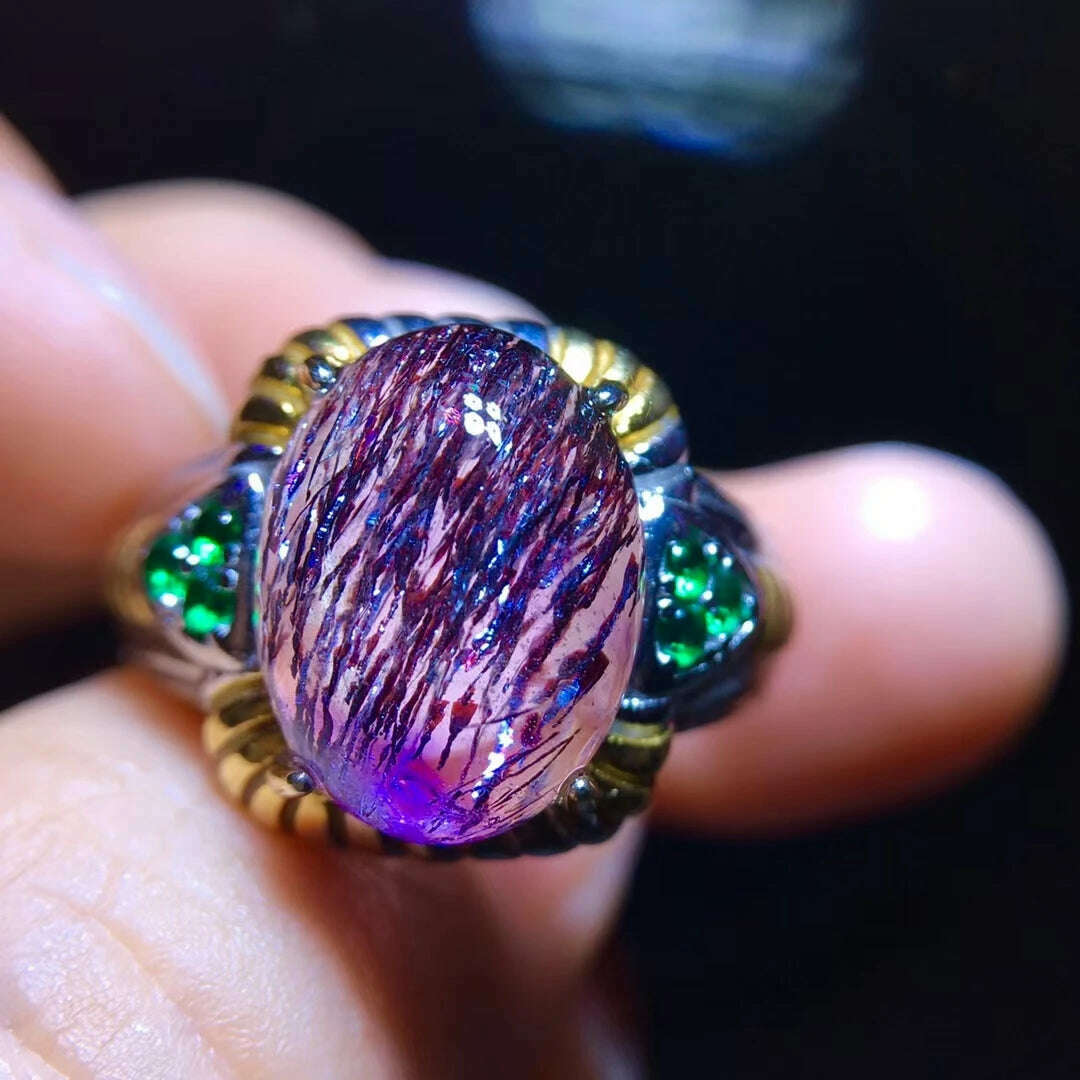 KIMLUD, Natural Purple Super Seven 7 Red Lepidocrocite Quartz Adjustable Ring 12.8/9.6mm Oval Red Rutilated Women Men Jewelry AAAAAA, resizable, KIMLUD APPAREL - Womens Clothes