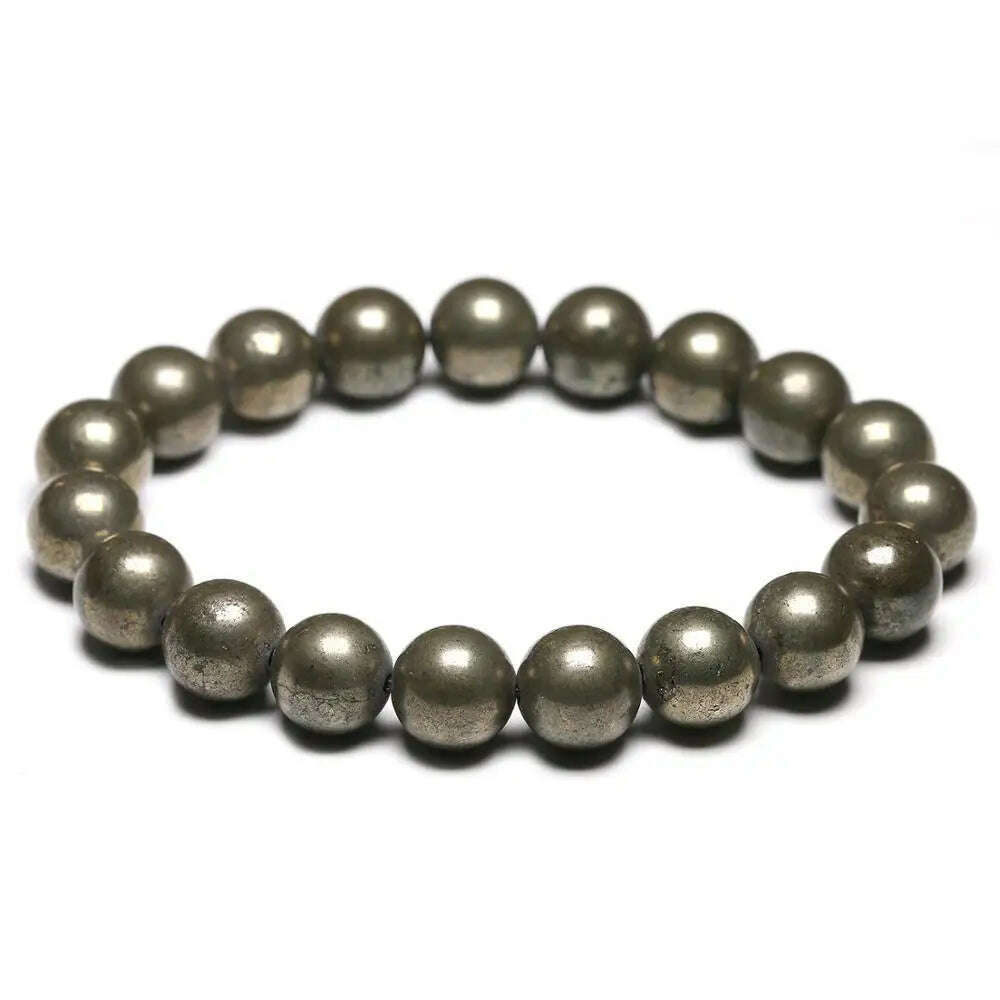 KIMLUD, Natural Pyrite 6 8 10mm Round Beads Elastic Line Stretch Beaded Bracelet Fashion Man Woman Genuine Gem Fine Jewelry, KIMLUD Women's Clothes