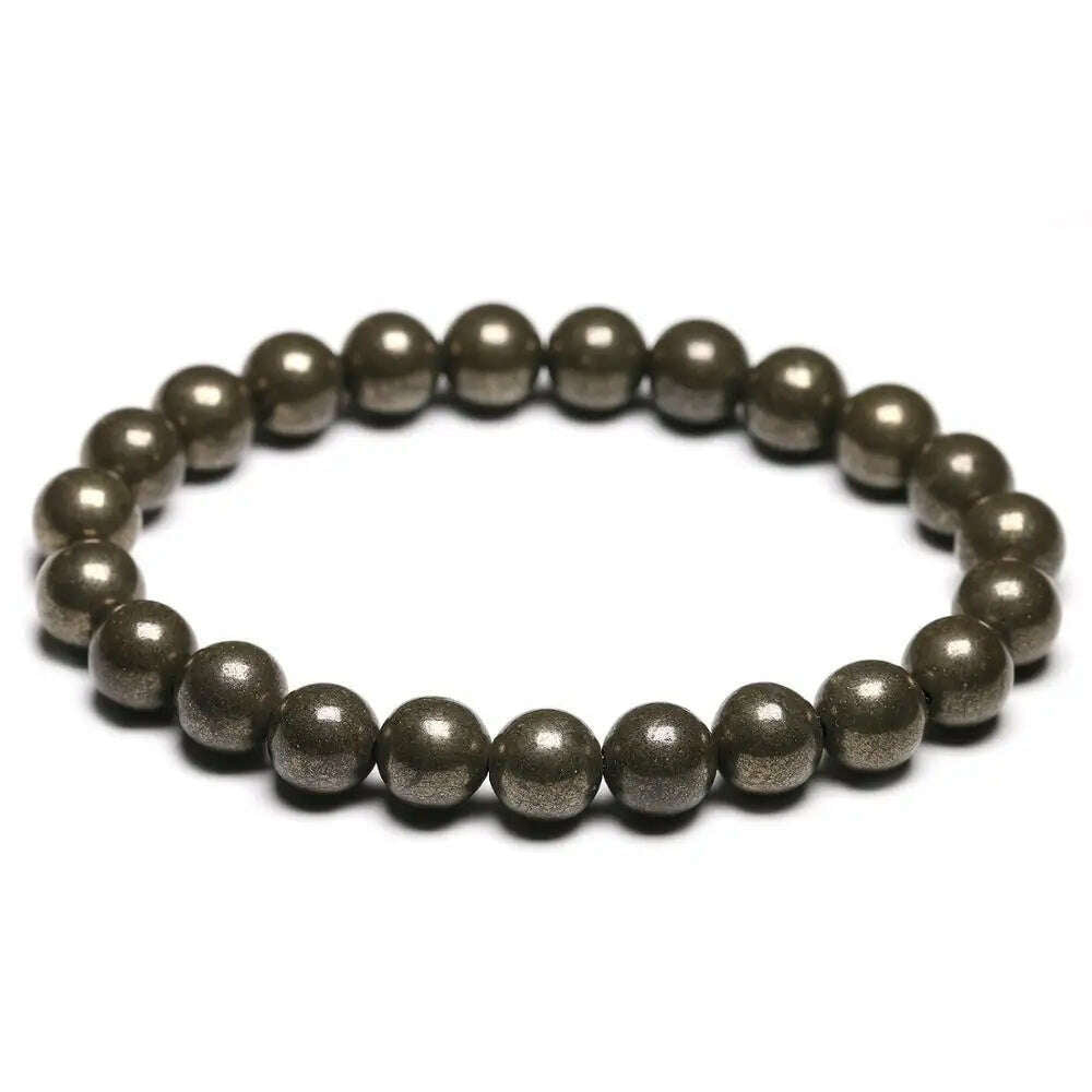 KIMLUD, Natural Pyrite 6 8 10mm Round Beads Elastic Line Stretch Beaded Bracelet Fashion Man Woman Genuine Gem Fine Jewelry, Beads 8mm / 16cm 6.3inch, KIMLUD Womens Clothes