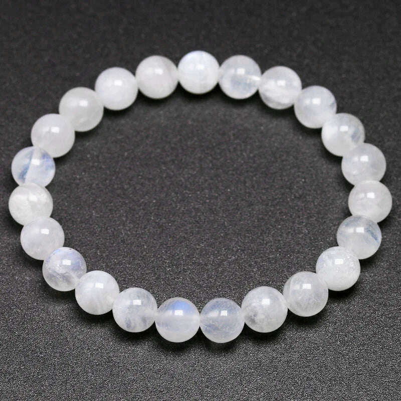 KIMLUD, Natural rainbow Moonstone Women Bracelets Bangles Blue light Bracelets For Men Round Energy Stone Beads Handmade Jewellery Gift, KIMLUD Womens Clothes