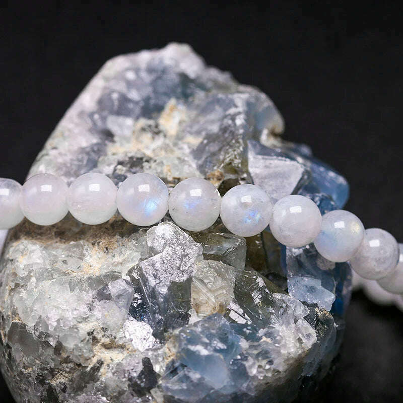 KIMLUD, Natural rainbow Moonstone Women Bracelets Bangles Blue light Bracelets For Men Round Energy Stone Beads Handmade Jewellery Gift, KIMLUD Womens Clothes