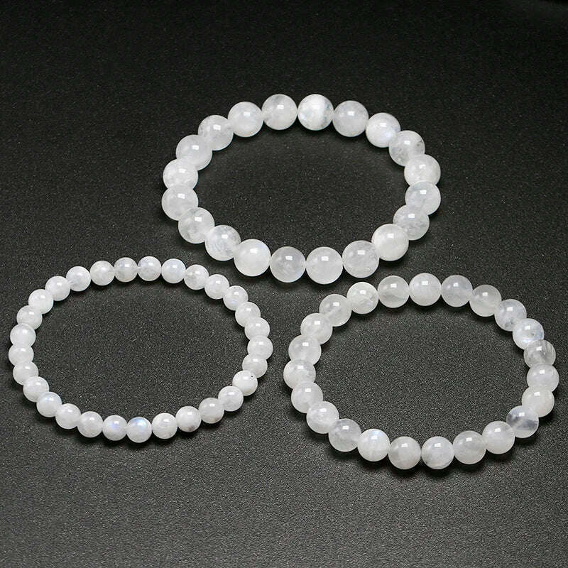 KIMLUD, Natural rainbow Moonstone Women Bracelets Bangles Blue light Bracelets For Men Round Energy Stone Beads Handmade Jewellery Gift, KIMLUD Womens Clothes